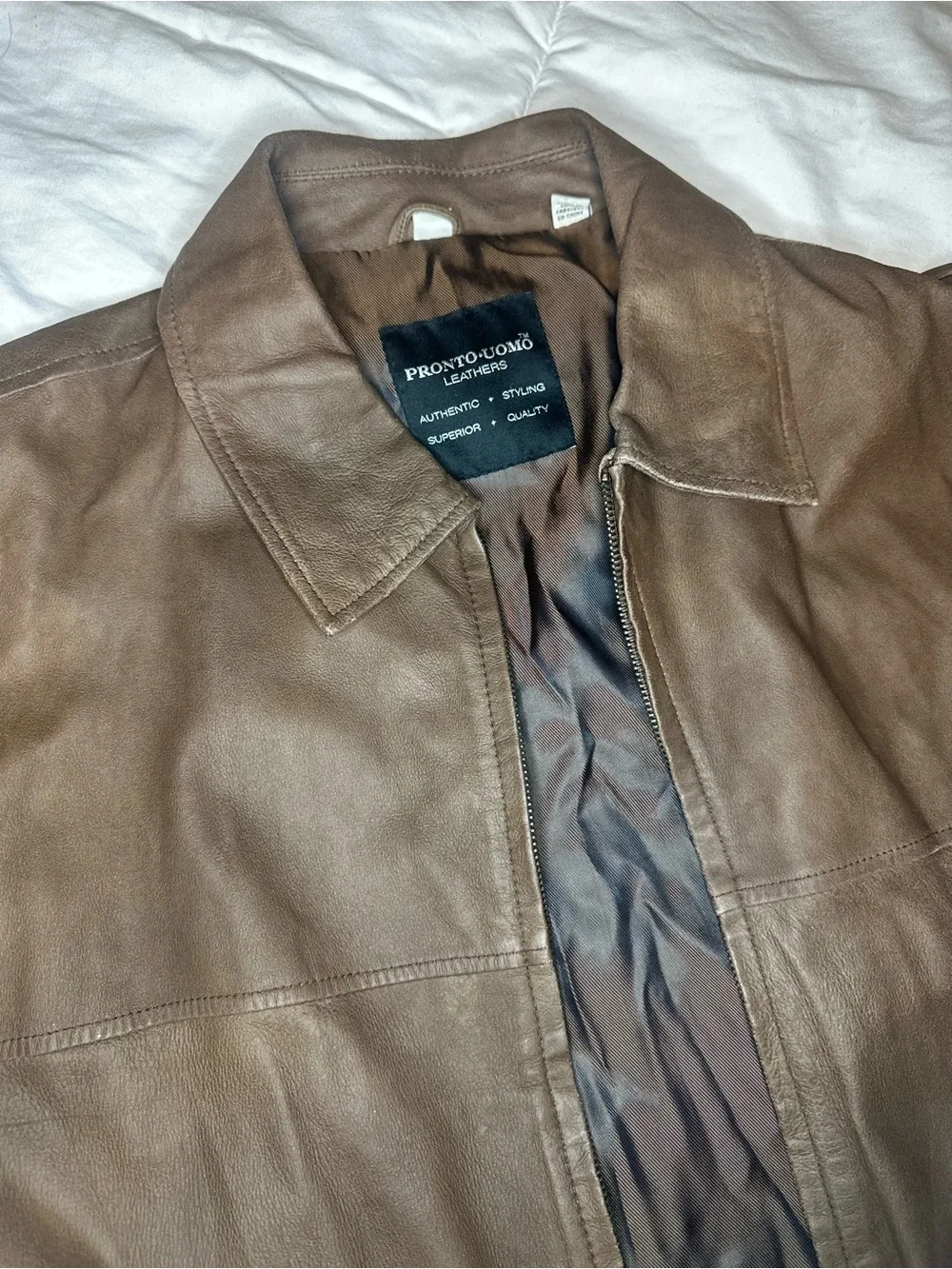 Pronto Uomo Brown Leather Bomber Jacket